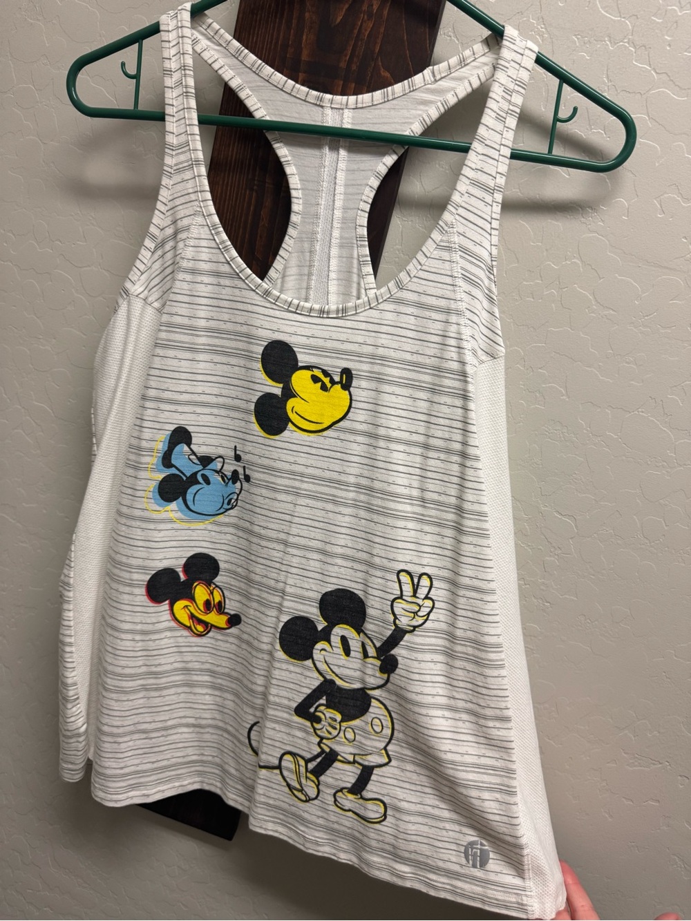 Disney Women's White Striped Racerback Tank with Multicolor Mickey Prints